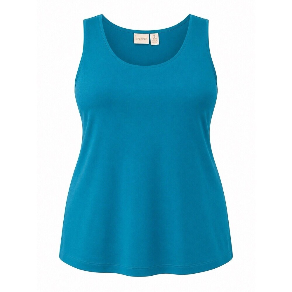 Chico’s Travelers Tank Top Size 2 Blue Teal Sleeveless Stretch Knit Plus Size